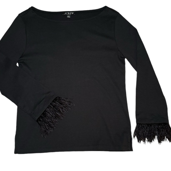 J. Crew Feather-Trim Long-Sleeve Shirt Black Size S - Picture 5 of 15